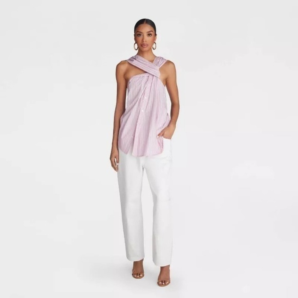 KBB by KAHLANA Target M Medium The Twist Neck Shirt Pink Striped Sleeveless Top - Picture 4 of 9